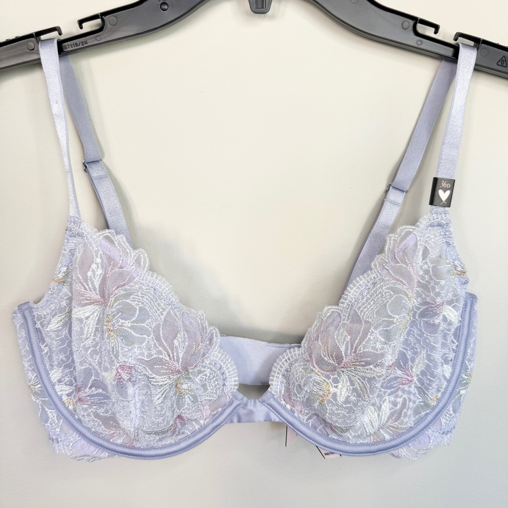 Victoria's Secret NWT Very Sexy Unlined Floral Embroidery Demi Bra Purple 36D